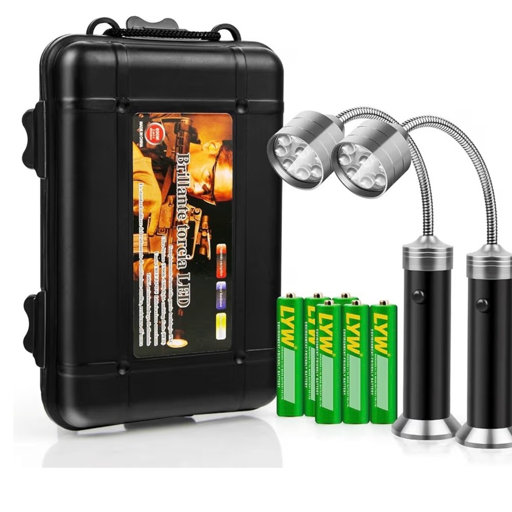LED Flexible Gooseneck Work Lights with Carry Case - Black & Silver